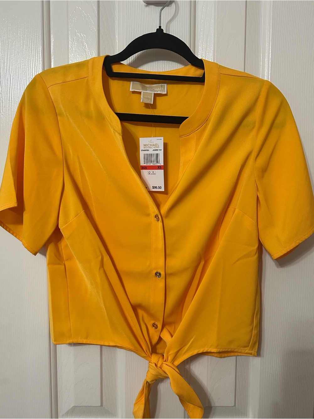 Michael Kors Yellow Tie-Hem Button Front Blouse